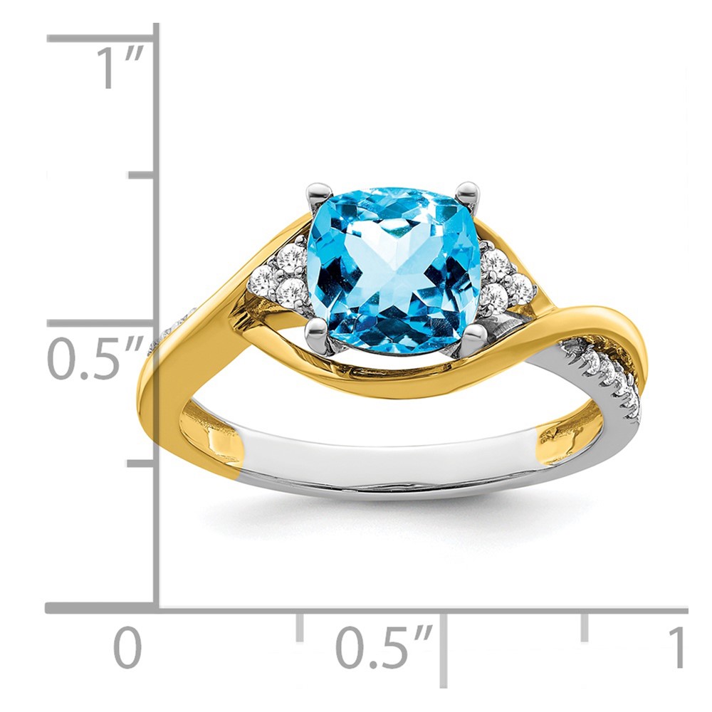 14k Two-tone Cushion Blue Topaz and Diamond Ring (RM6039-BT-012-YWA)