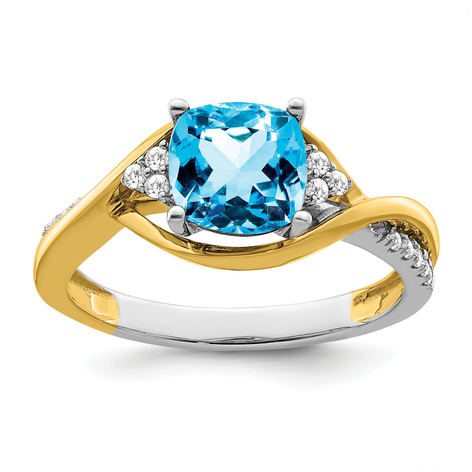 14k Two-tone Cushion Blue Topaz and Diamond Ring (RM6039-BT-012-YWA)