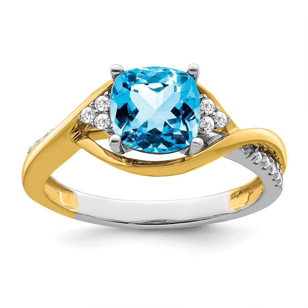 14k Two-tone Cushion Blue Topaz and Diamond Ring (RM6039-BT-012-YWA)