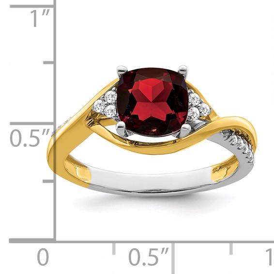 14k Two-tone Cushion Garnet and Diamond Ring