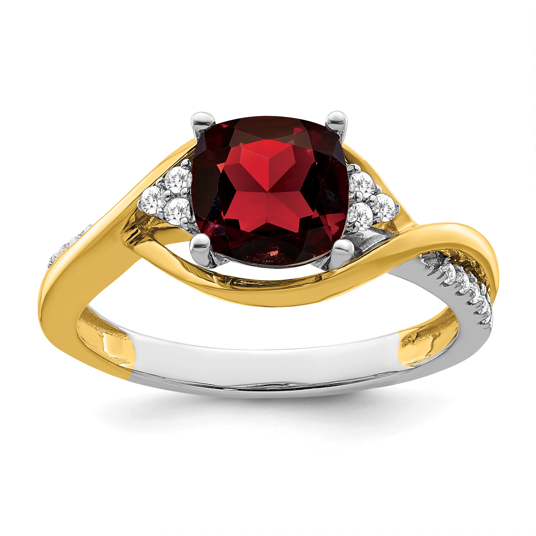 14k Two-tone Cushion Garnet and Diamond Ring (RM6039-GA-012-YWA)