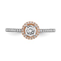 10K Two-Tone Rose and White Gold 0.50 Carat Lab Grown Diamond VS SI+ G+ Round Complete Halo Engagement Ring view 4