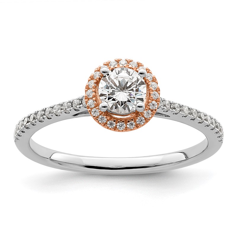 10k Two-Tone Rose and White Gold 1/2 carat Lab Grown Diamond VS/SI+ G+ Round Complete Halo Engagement Ring