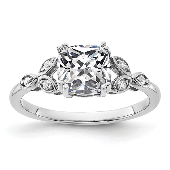 14k White Gold Semi-mount Diamond Cushion Center Engagement Ring