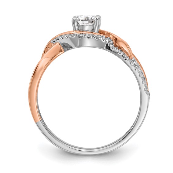 14k White and Rose Gold Criss-Cross (Holds (1/2 carat (5.2mm) Round Center) 1/3 carat Diamond Semi-mount Engagement Ring