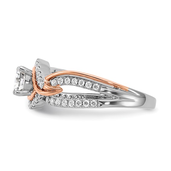 14k White and Rose Gold Criss-Cross (Holds (1/2 carat (5.2mm) Round Center) 1/3 carat Diamond Semi-mount Engagement Ring