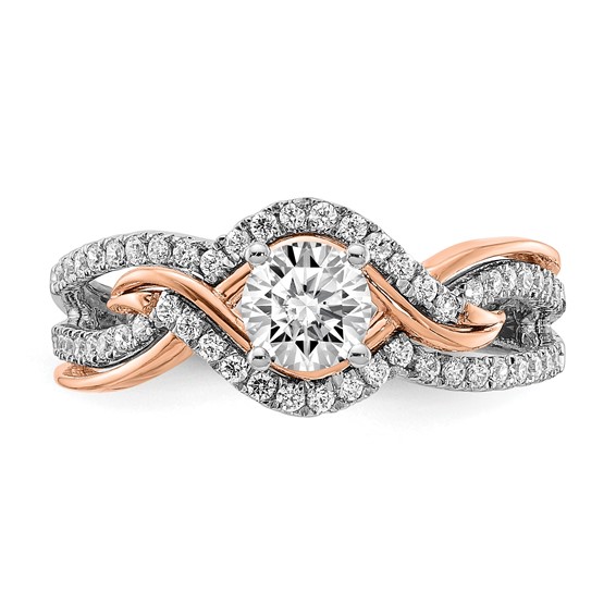 14k White and Rose Gold Criss-Cross (Holds (1/2 carat (5.2mm) Round Center) 1/3 carat Diamond Semi-mount Engagement Ring