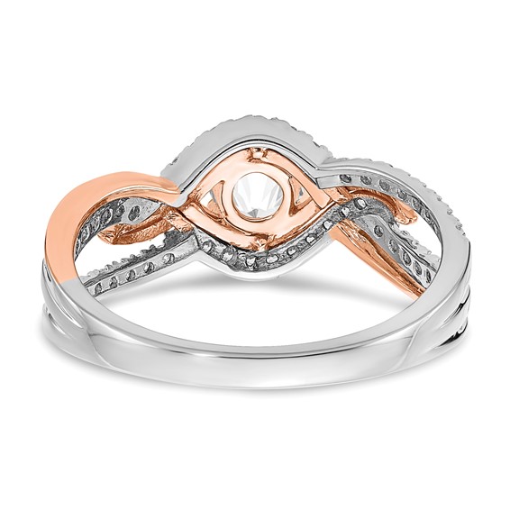 14k White and Rose Gold Criss-Cross (Holds (1/2 carat (5.2mm) Round Center) 1/3 carat Diamond Semi-mount Engagement Ring