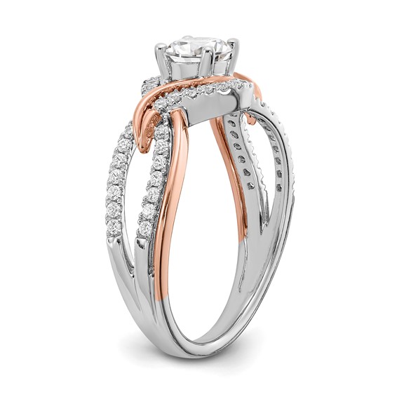 14k White and Rose Gold Criss-Cross (Holds (1/2 carat (5.2mm) Round Center) 1/3 carat Diamond Semi-mount Engagement Ring