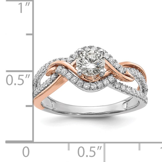 14k White and Rose Gold Criss-Cross (Holds (1/2 carat (5.2mm) Round Center) 1/3 carat Diamond Semi-mount Engagement Ring