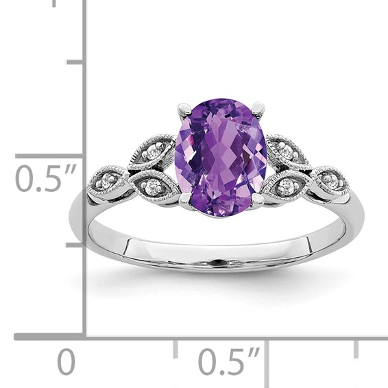 14k White Gold Oval Gemstone and Diamond Ring