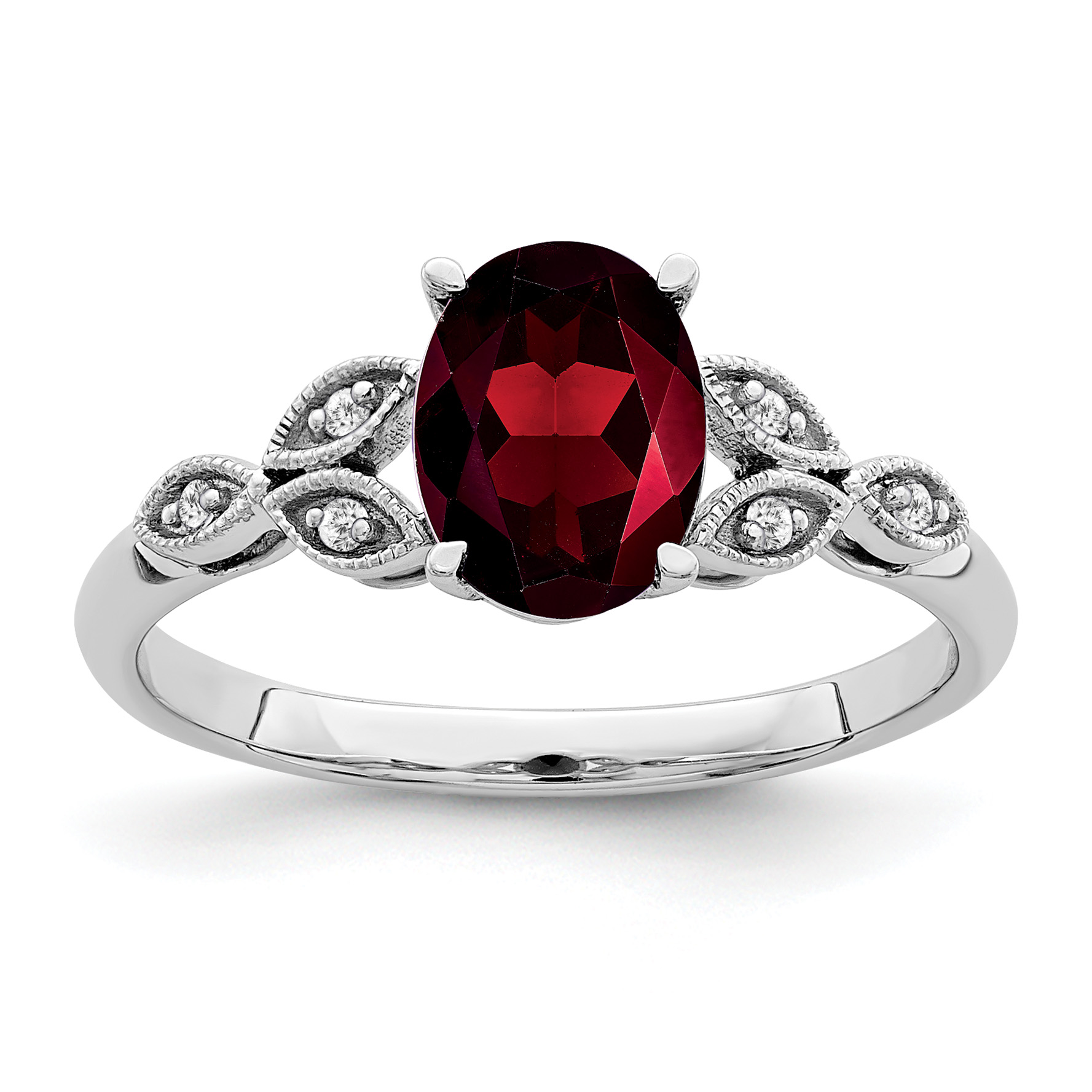 14k White Gold Oval Garnet and Diamond Ring (RM6090-GA-004-WA)