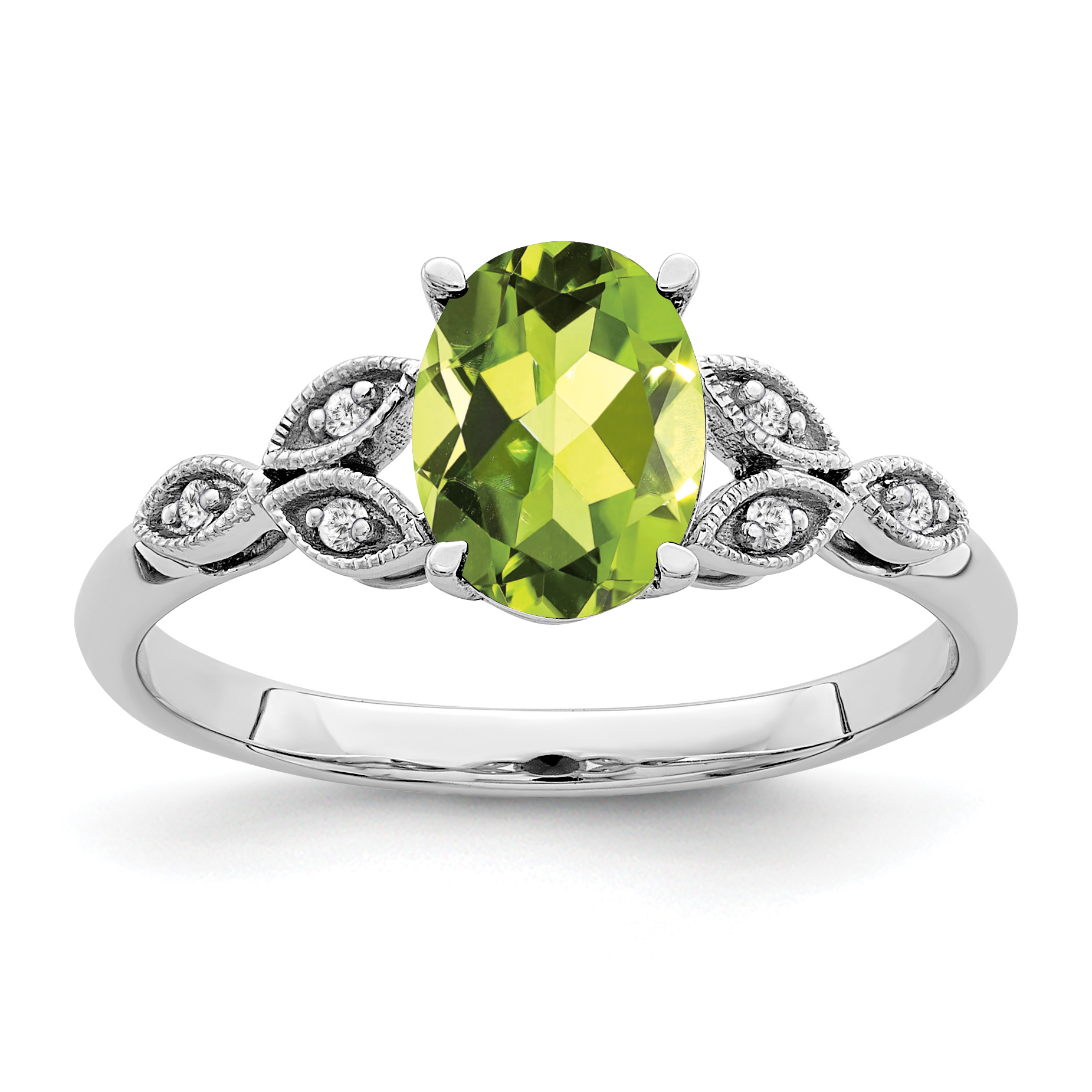 14k White Gold Oval Peridot and Diamond Ring (RM6090-PE-004-WA)
