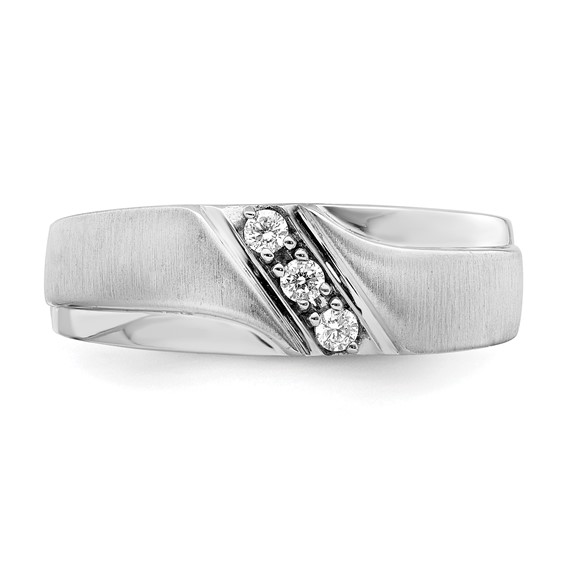 14k White Gold 3-Stone 1/8 carat Diamond Complete Men's Band