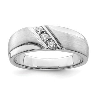 14k White Gold 3-Stone 1/8 carat Diamond Complete Men's Band