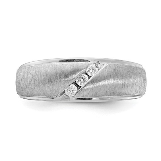 14k White Gold 3-Stone 1/6 carat Diamond Complete Men's Band