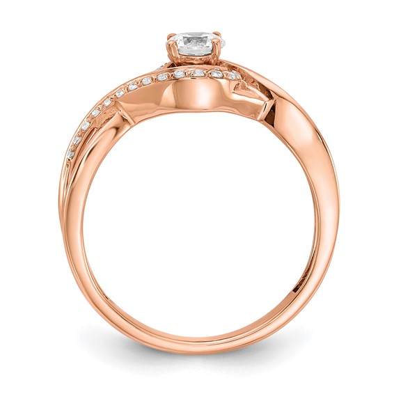 14k Rose Gold Criss-Cross (Holds 1/3 carat (4.5mm) Round Center) 1/6 carat Diamond Semi-mount Engagement Ring
