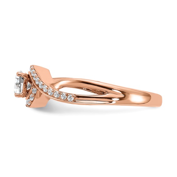 14k Rose Gold Criss-Cross (Holds 1/3 carat (4.5mm) Round Center) 1/6 carat Diamond Semi-mount Engagement Ring