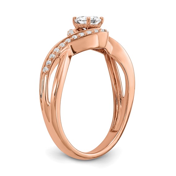 14k Rose Gold Criss-Cross (Holds 1/3 carat (4.5mm) Round Center) 1/6 carat Diamond Semi-mount Engagement Ring