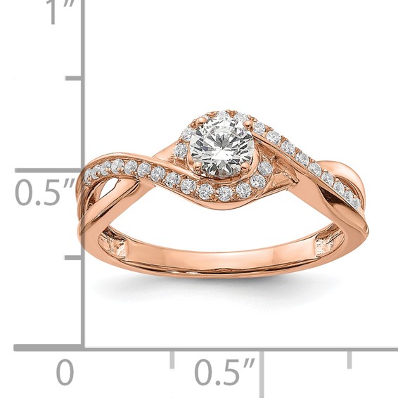 14k Rose Gold Criss-Cross (Holds 1/3 carat (4.5mm) Round Center) 1/6 carat Diamond Semi-mount Engagement Ring