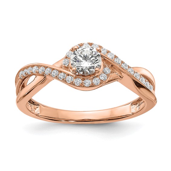 14k Rose Gold Criss-Cross (Holds 1/3 carat (4.5mm) Round Center) 1/6 carat Diamond Semi-mount Engagement Ring