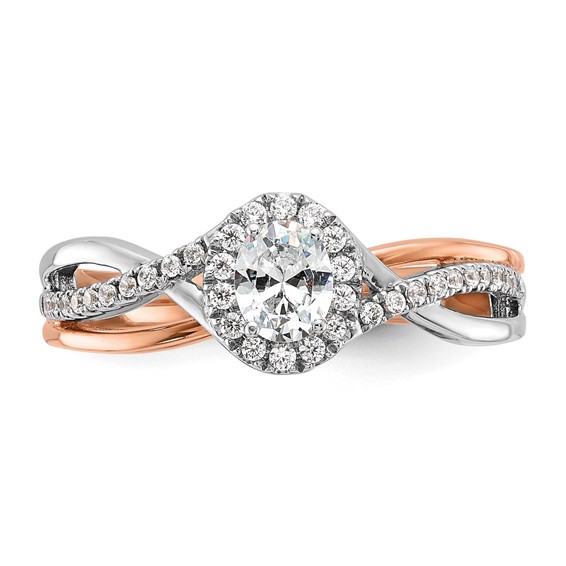 14k Two-tone Oval Halo Diamond Semi-Mount Engagement Ring