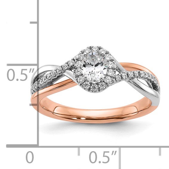 14k Two-tone Oval Halo Diamond Semi-Mount Engagement Ring