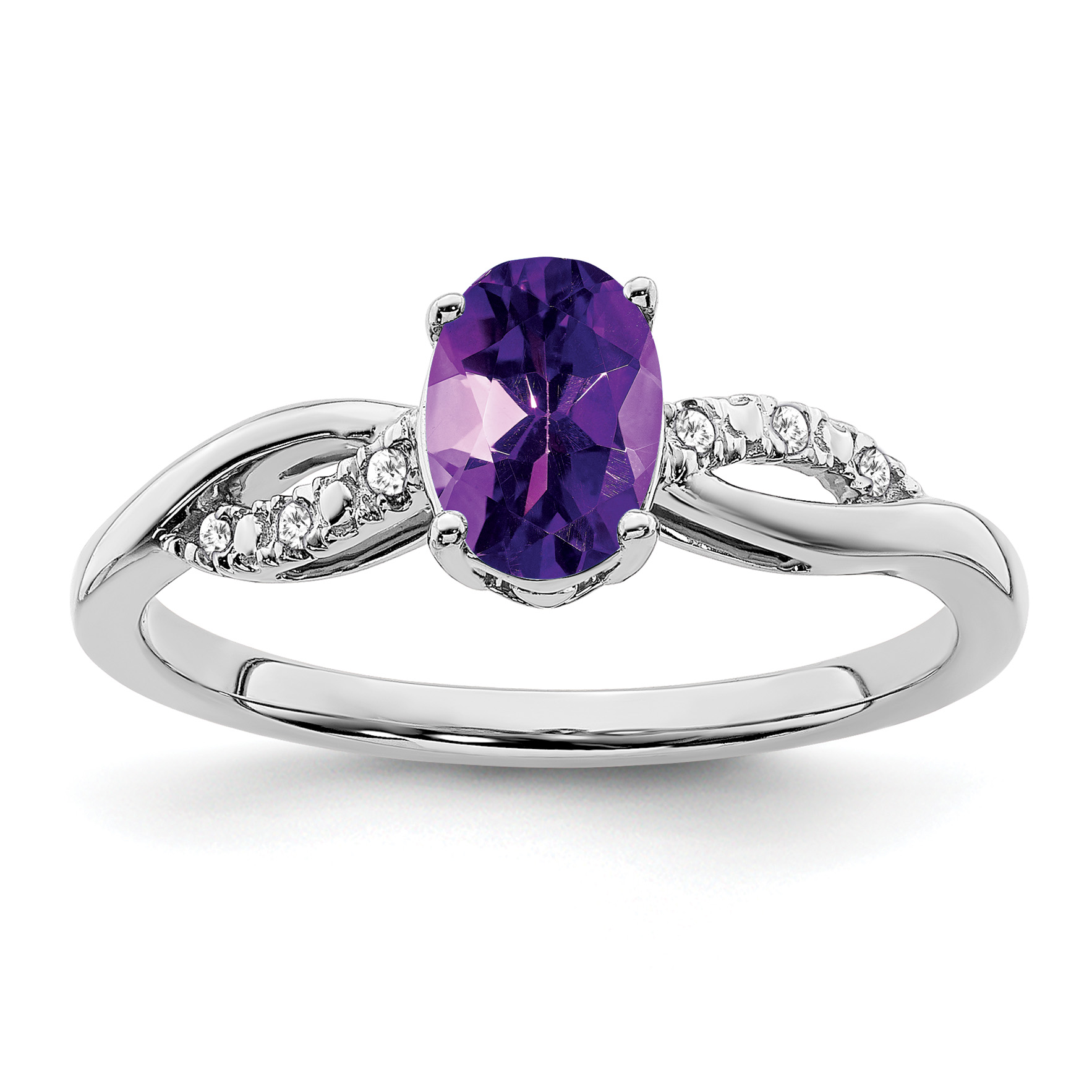 14k White Gold Oval Amethyst and Diamond Ring (RM6146-AM-005-WA)
