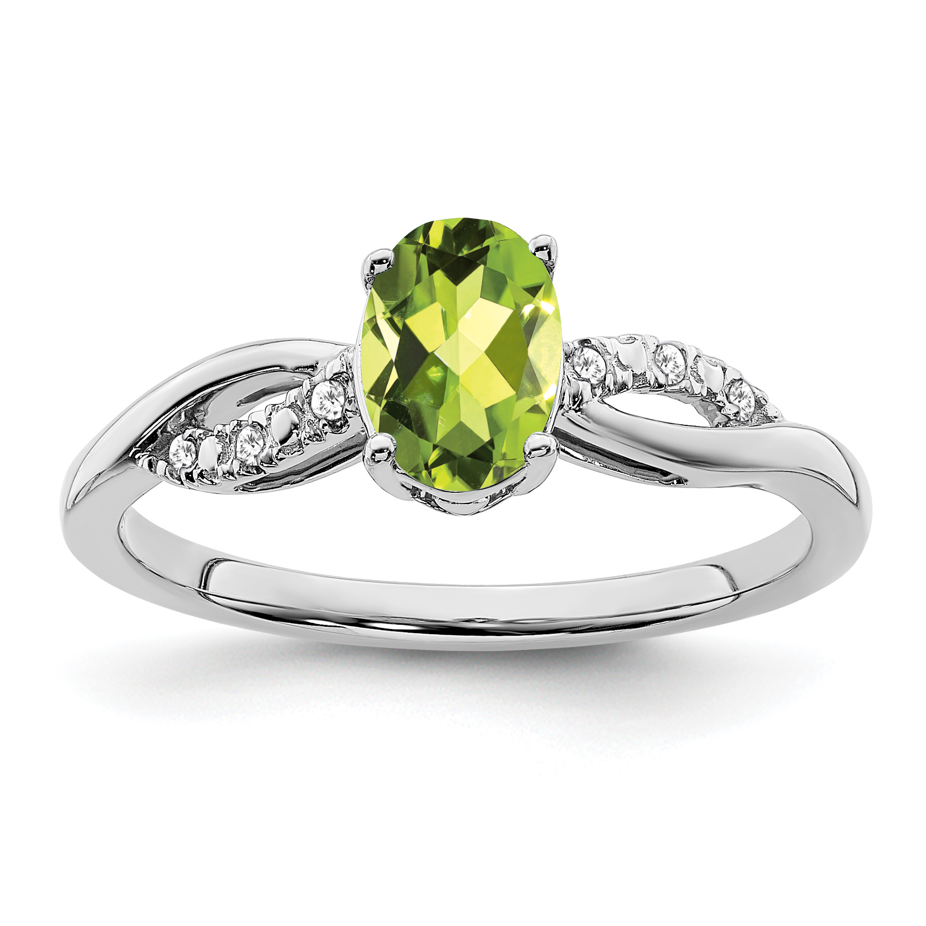 14k White Gold Oval Peridot and Diamond Ring (RM6146-PE-005-WA)