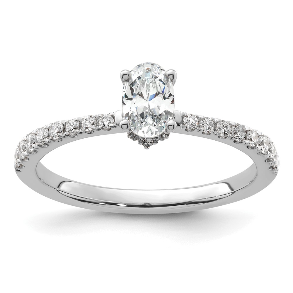 14K White Gold 0.75 Carat Lab Grown Diamond VS SI+ G+ Oval Complete Solitaire Engagement Ring