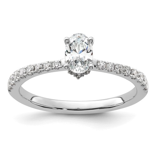 14K White Gold 0.75 Carat Lab Grown Diamond VS SI+ G+ Oval Complete Solitaire Engagement Ring