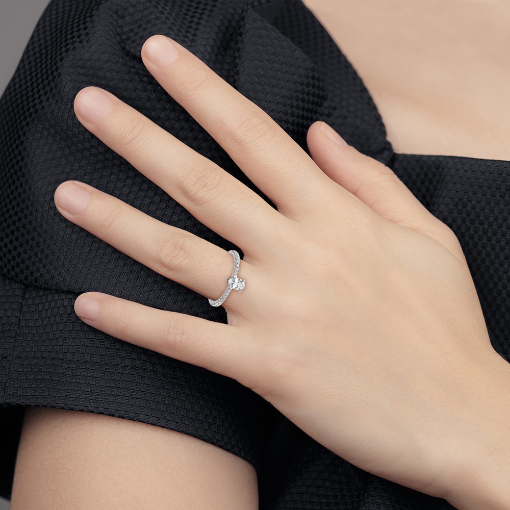14k White Gold 1/4 carat Lab Grown Diamond VS/SI+ G+ 1/2 carat Oval Center Semi Mount Solitaire Engagement Ring (RM6302EO-050-WLG)