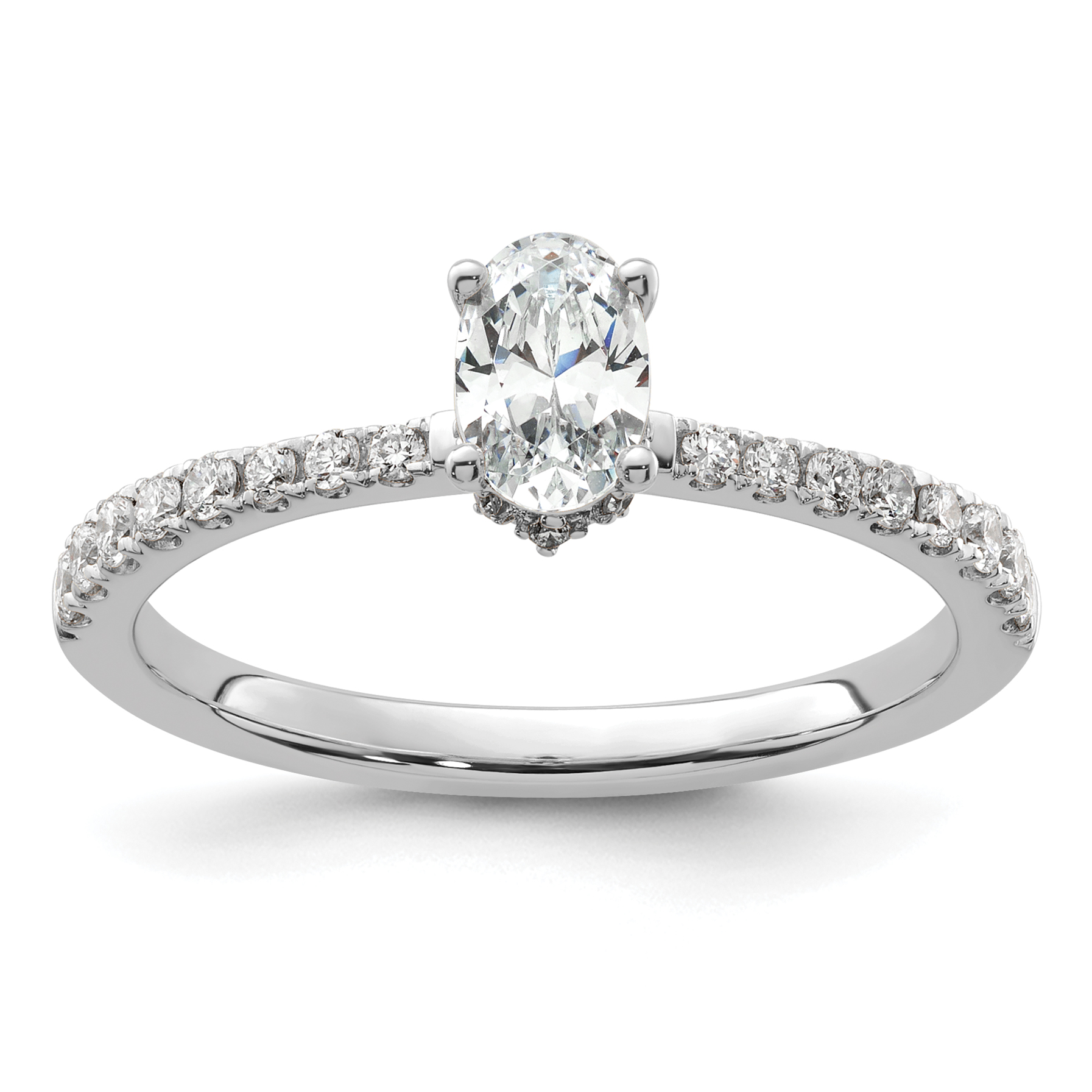 14k White Gold 1/4 carat Lab Grown Diamond VS/SI+ G+ 1/2 carat Oval Center Semi Mount Solitaire Engagement Ring (RM6302EO-050-WLG)