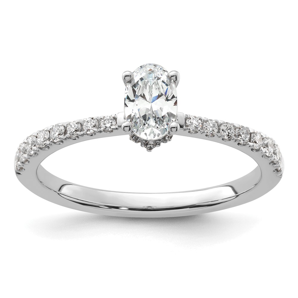 14k White Gold 1/4 carat Lab Grown Diamond VS/SI+ G+ 1/2 carat Oval Center Semi Mount Solitaire Engagement Ring (RM6302EO-050-WLG)