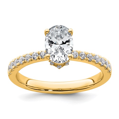 14K Yellow Gold 0.25 Carat Lab Grown Diamond VS SI+ G+ 1 Carat Oval Center Semi Mount Solitaire Engagement Ring