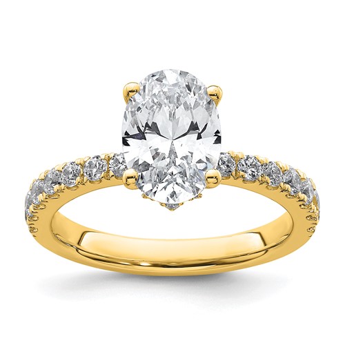 14K Yellow Gold 0.25 Carat Lab Grown Diamond VS SI+ G+ 2 Carat Oval Center Semi Mount Solitaire Engagement Ring