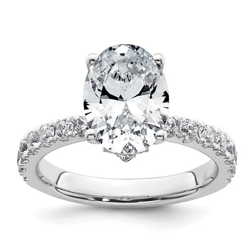 14K White Gold 0.62 Carat Lab Grown Diamond VS SI+ G+ 2.50 Carat Oval Center Semi Mount Solitaire Engagement Ring
