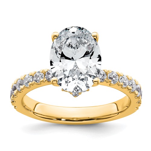 14K Yellow Gold 0.62 Carat Lab Grown Diamond VS SI+ G+ 2.50 Carat Oval Center Semi Mount Solitaire Engagement Ring