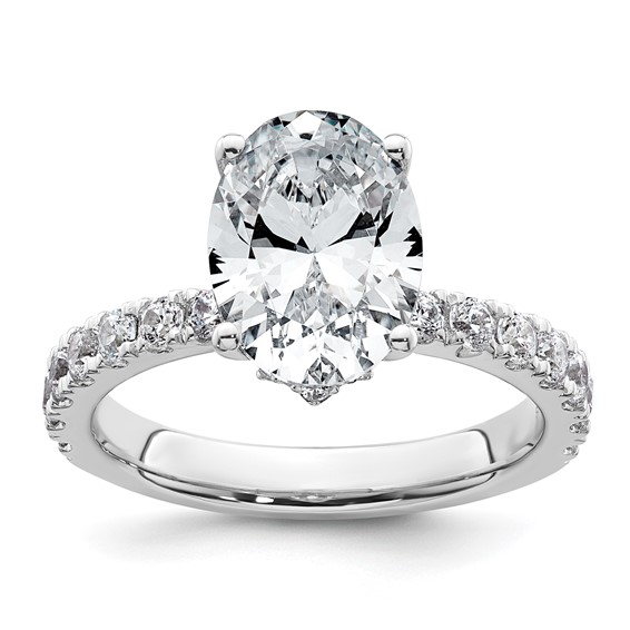14k White Gold 3 1/5 carat Certified Lab Grown Diamond VS+ F+ Oval Complete Solitaire Engagement Ring