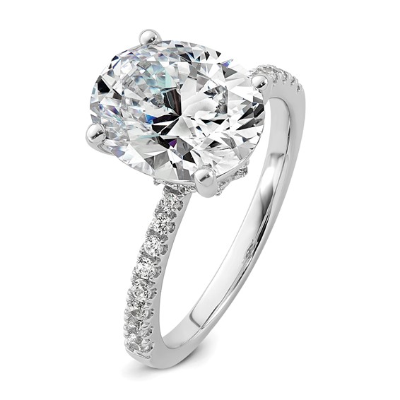 14k White Gold 3 1/4 carat Lab Grown Diamond VS/SI+ G+ Oval Complete Solitaire Engagement Ring