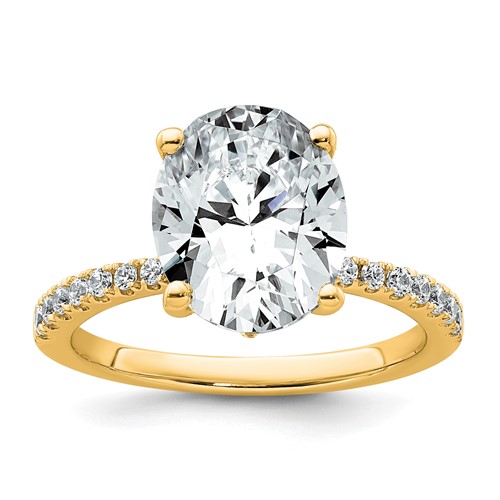 14K Yellow Gold 0.25 Carat Lab Grown Diamond VS SI+ G+ 3 Carat Oval Center Semi Mount Solitaire Engagement Ring