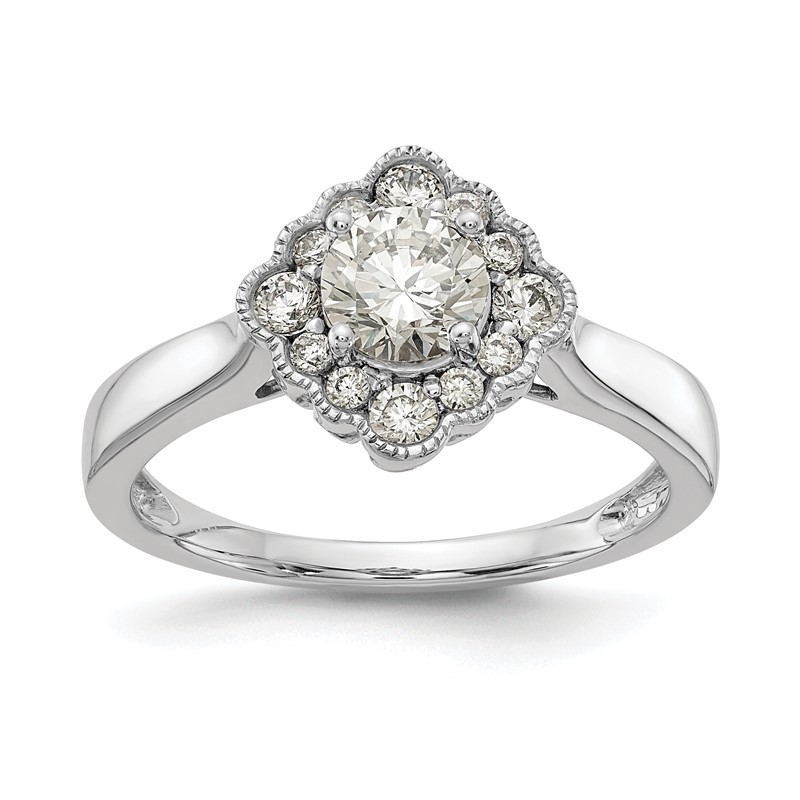 True Origin 14K White Gold 1/4 carat Lab Grown Diamond VS  D E F  Round Semi Mount Fancy Halo Engagement Ring