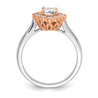 True Origin 14K Two Tone White and Rose Gold 0.25 Carat Lab Grown Diamond VS+ F+ Semi-Mount Round Halo Engagement Ring view 2
