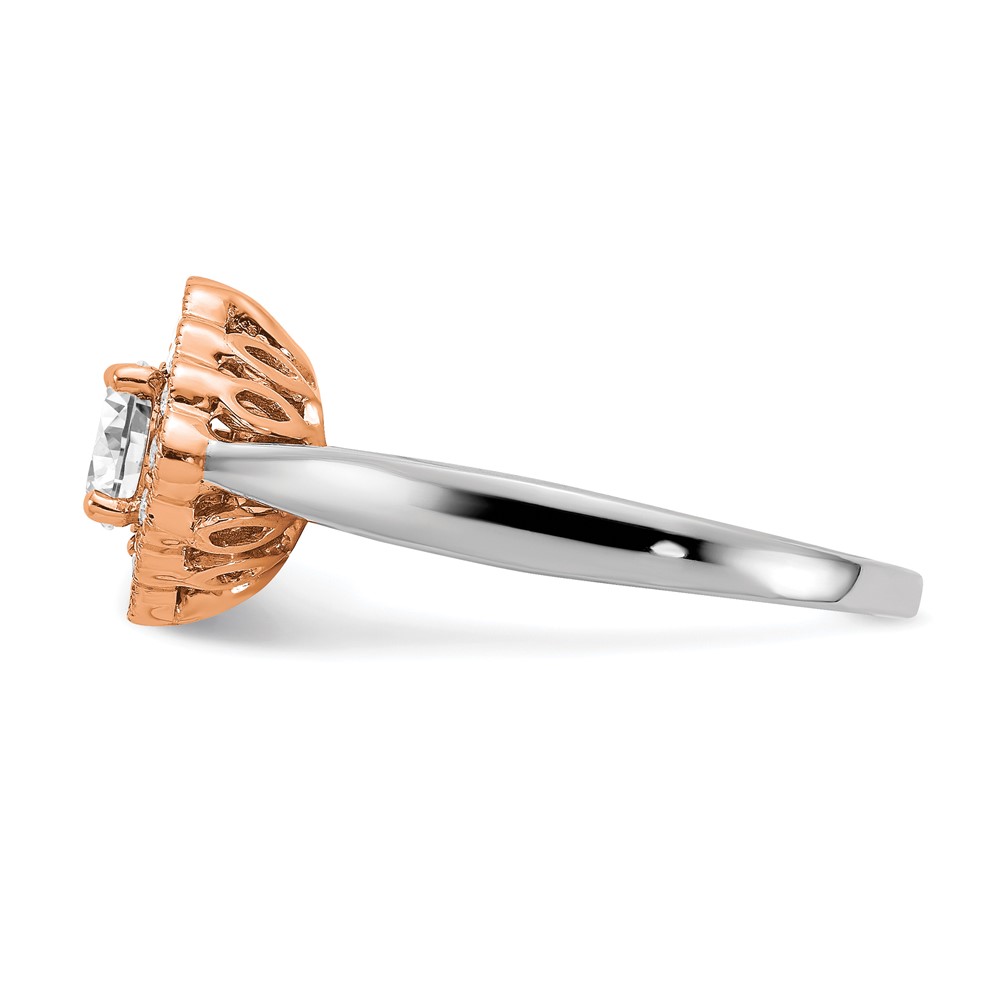 True Origin 14K Two-tone 1/4 carat Lab Grown Diamond VS  D E F  Round Semi Mount Fancy Halo Engagement Ring (RM6339E-050-WRLD)