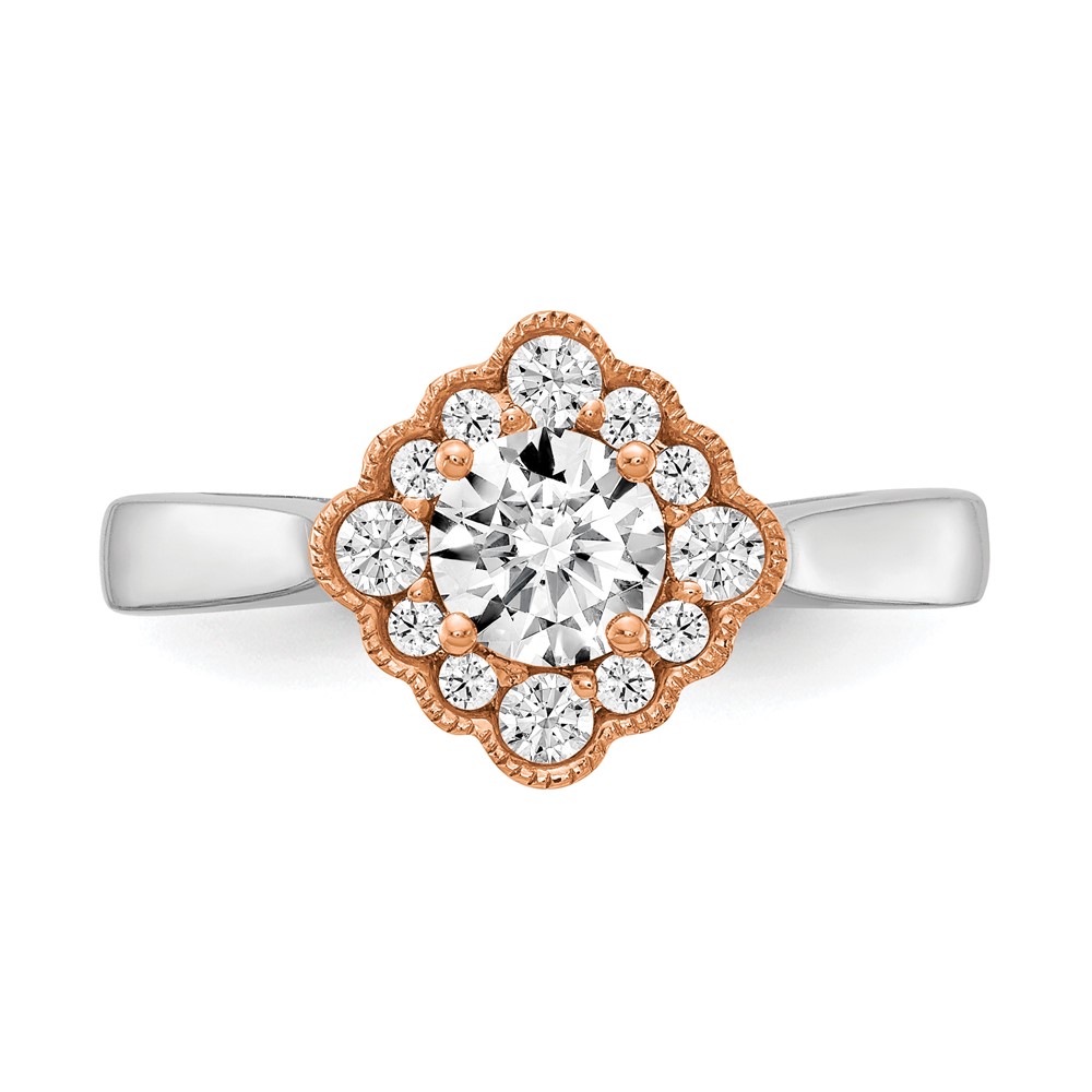 True Origin 14K Two-tone 1/4 carat Lab Grown Diamond VS  D E F  Round Semi Mount Fancy Halo Engagement Ring (RM6339E-050-WRLD)