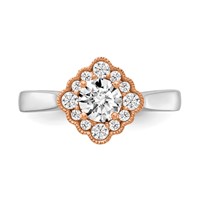 True Origin 14K Two Tone White and Rose Gold 0.25 Carat Lab Grown Diamond VS+ F+ Semi-Mount Round Halo Engagement Ring view 4