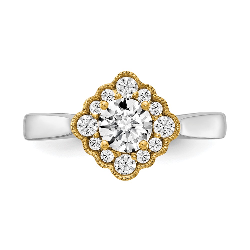 True Origin 14K Two-tone 1/4 carat Lab Grown Diamond VS  D E F  Round Semi Mount Fancy Halo Engagement Ring (RM6339E-050-WYLD)
