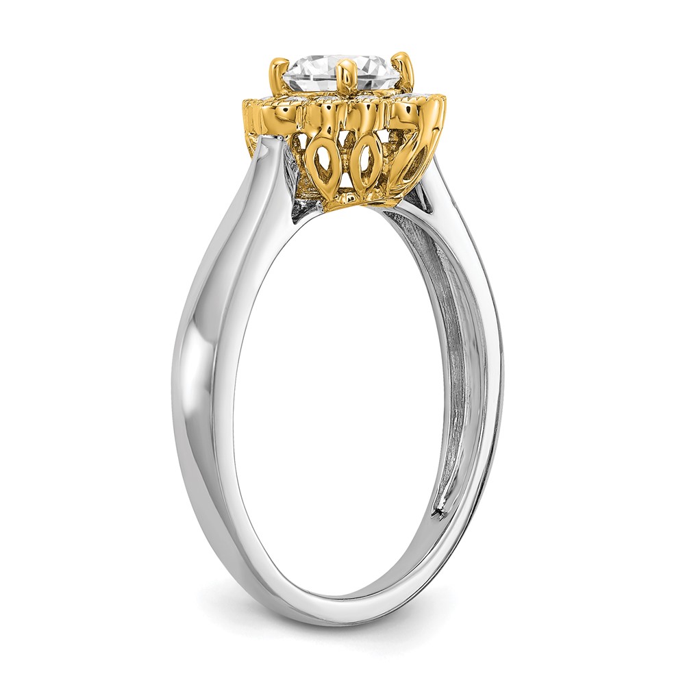 True Origin 14K Two-tone 1/4 carat Lab Grown Diamond VS  D E F  Round Semi Mount Fancy Halo Engagement Ring (RM6339E-050-WYLD)