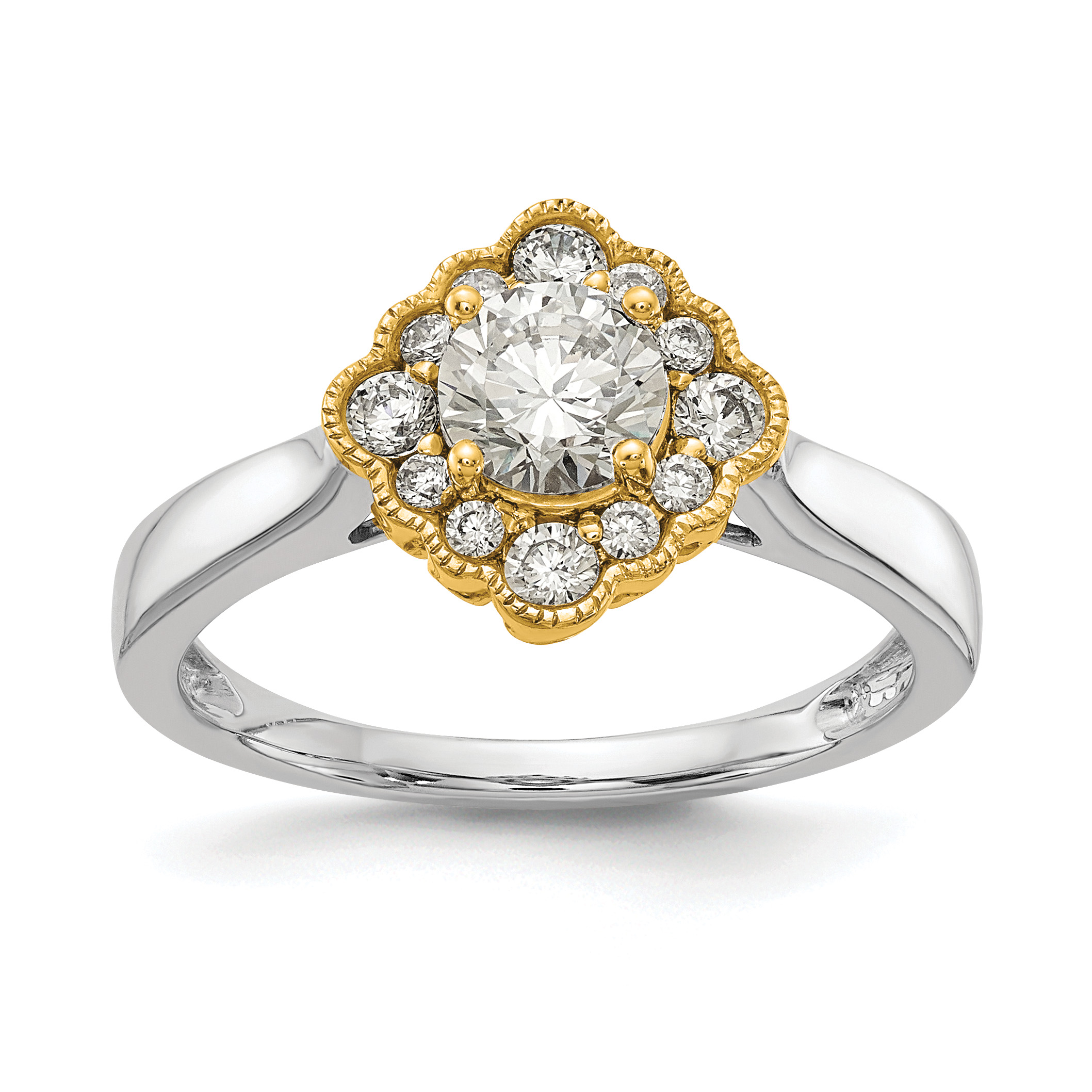 True Origin 14K Two-tone 1/4 carat Lab Grown Diamond VS  D E F  Round Semi Mount Fancy Halo Engagement Ring (RM6339E-050-WYLD)