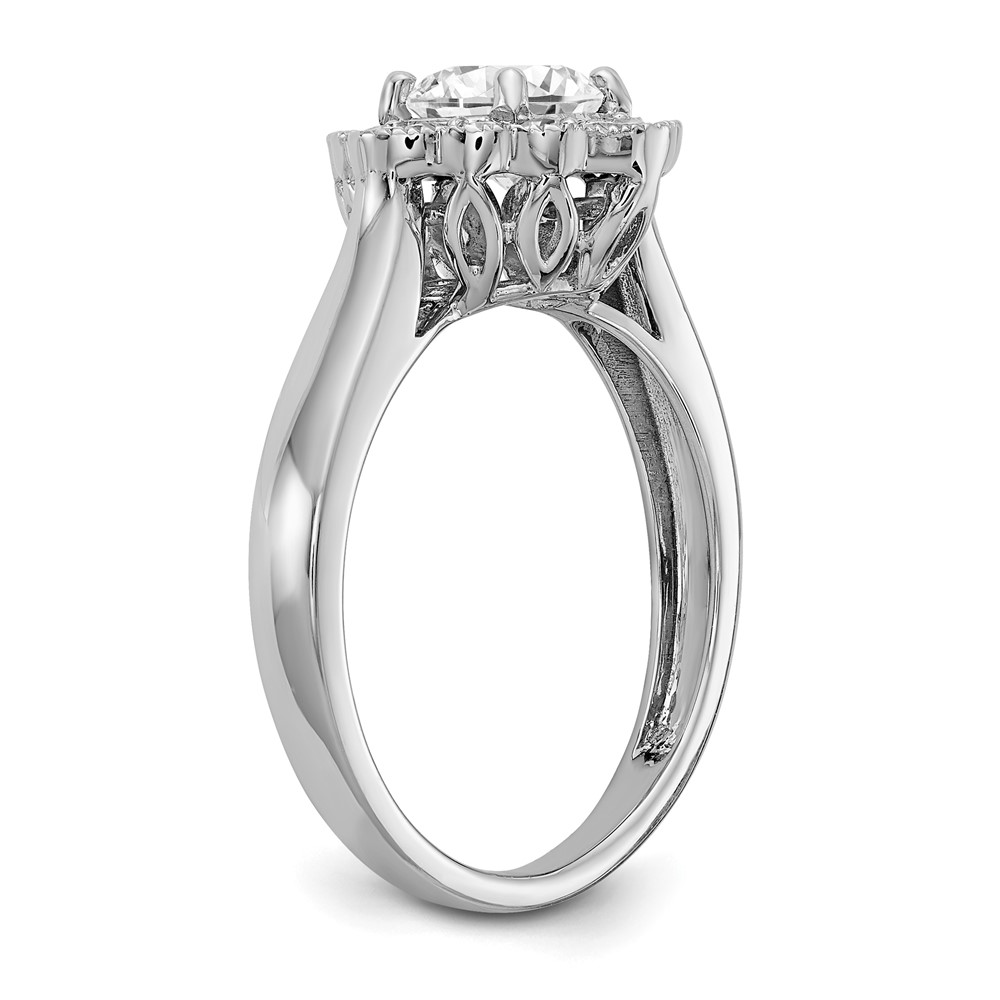 True Origin 14K White Gold 1/4 carat Lab Grown Diamond VS  D E F  Round Semi Mount Fancy Halo Engagement Ring (RM6339E-100-WLD)